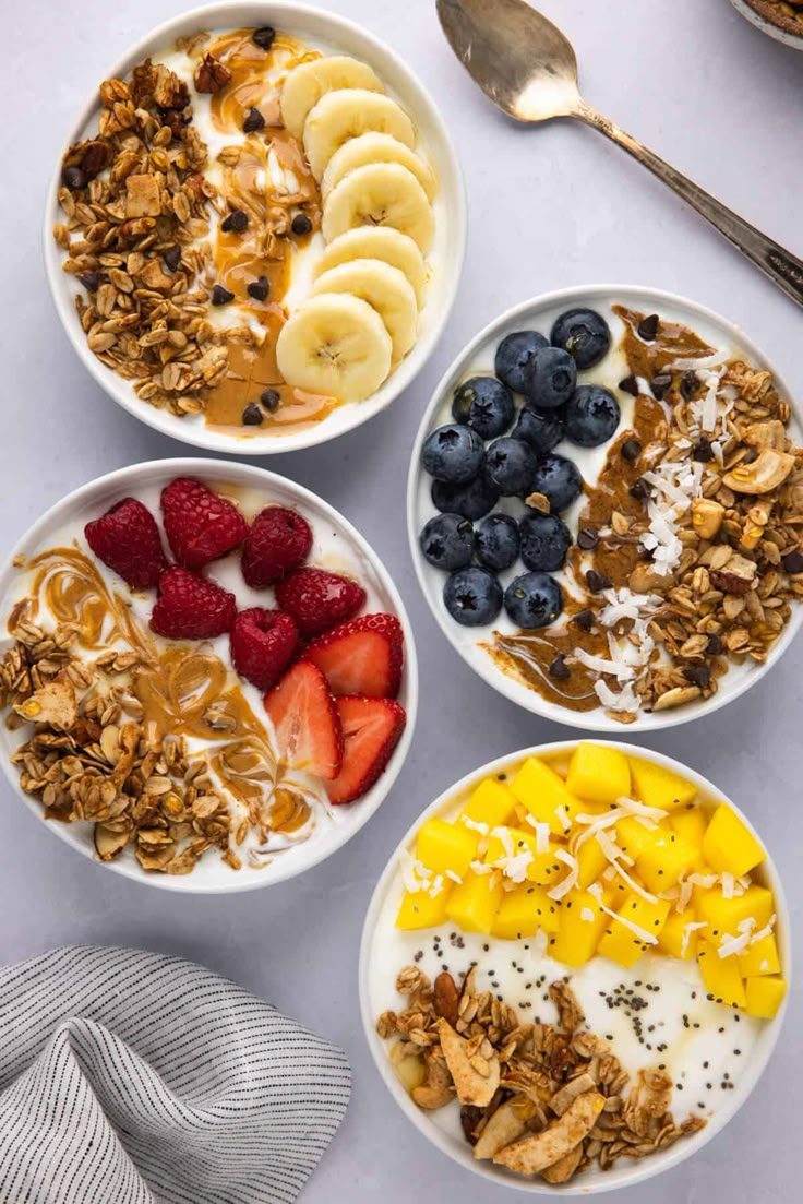 easy yogurt granola bowls (4 ways!) | begin with balance